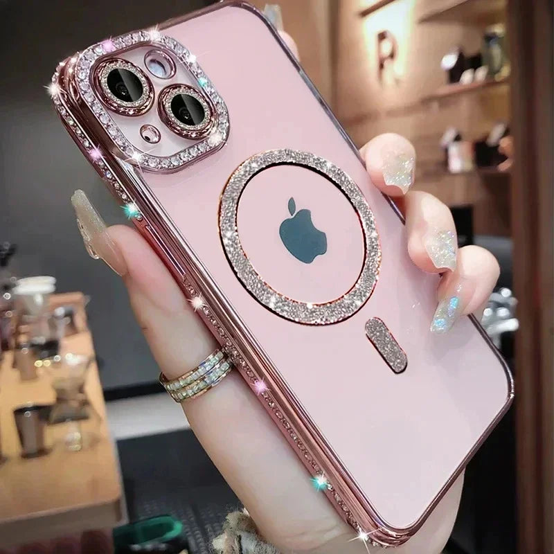 Bling Crystal Lens Film Phone Case for iPhone 11–16 Series