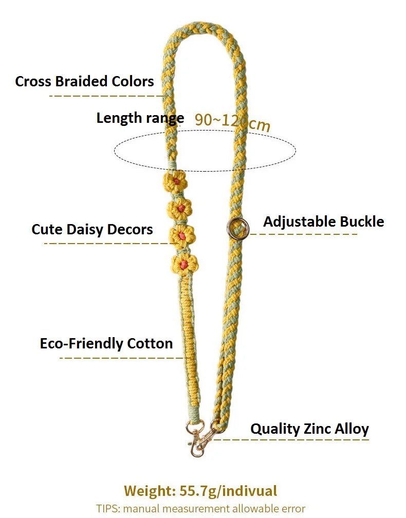 Adjustable Cotton Boho Daisy Macrame Weaving Lanyard