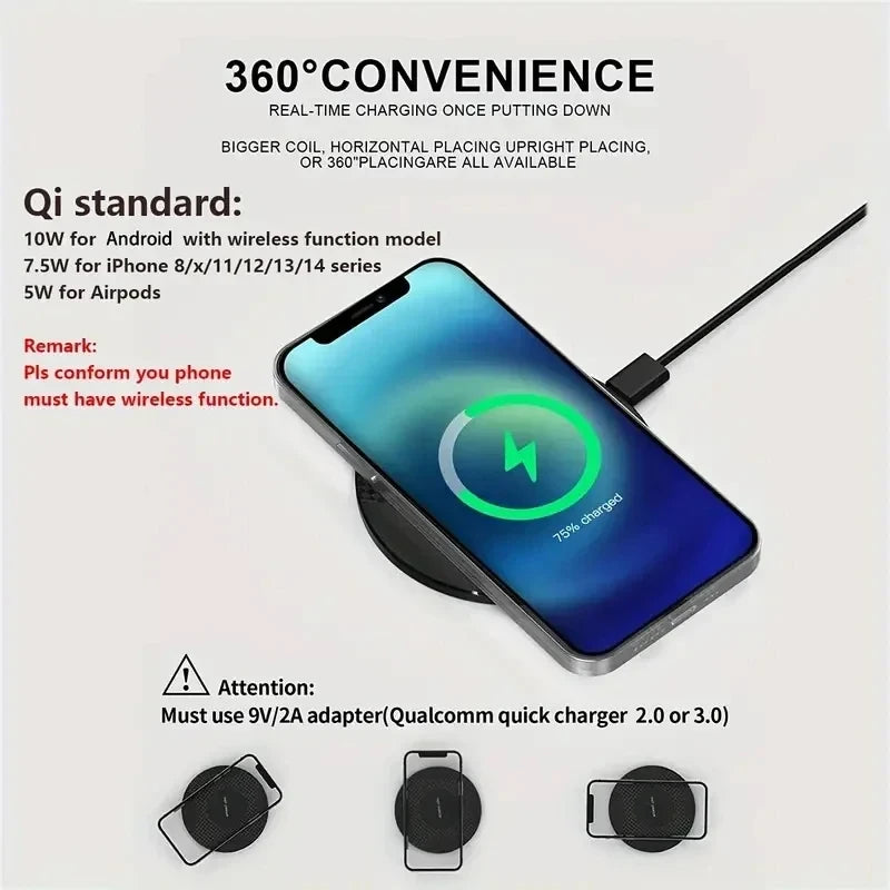 10W Ultra-Thin Wireless Charger Pad for Fast Charging