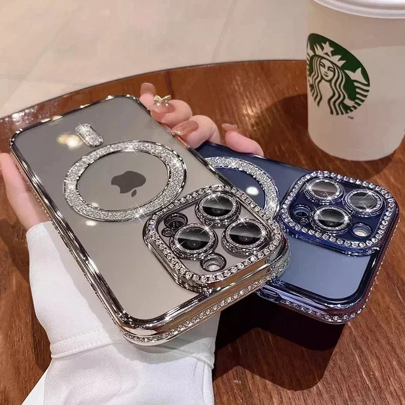 Bling Crystal Lens Film Phone Case for iPhone 11–16 Series