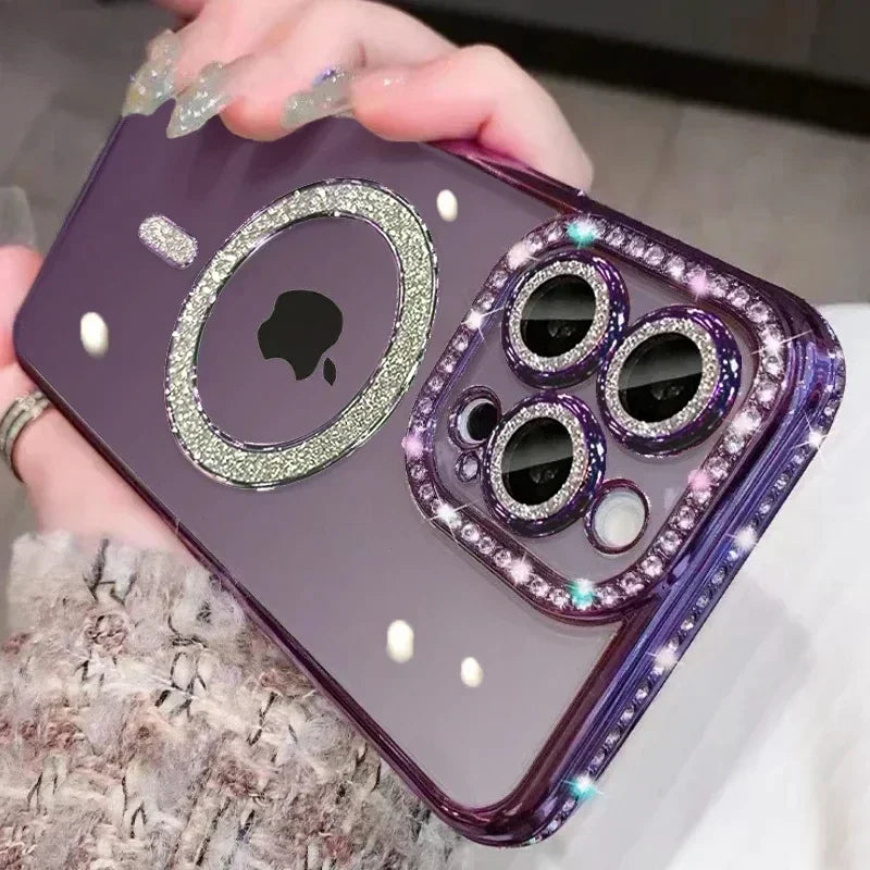 Bling Crystal Lens Film Phone Case for iPhone 11–16 Series