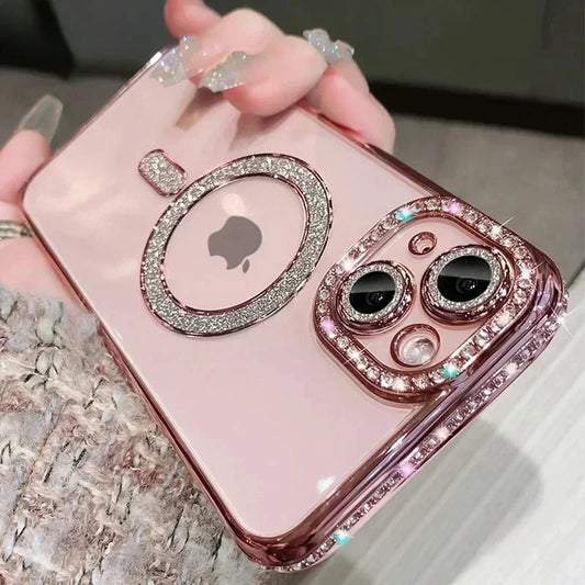 Bling Crystal Lens Film Phone Case for iPhone 11–16 Series