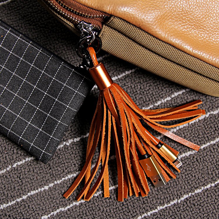 Leather Tassel Lightning Cable Keychain