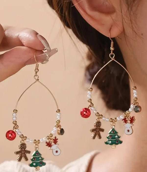 Christmas Multi Charm Wire Teardrop Earrings