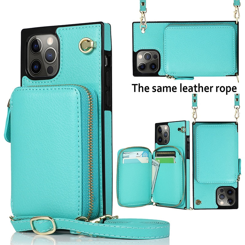 Zipper Wallet Case with Adjustable Crossbody Strap for iphone